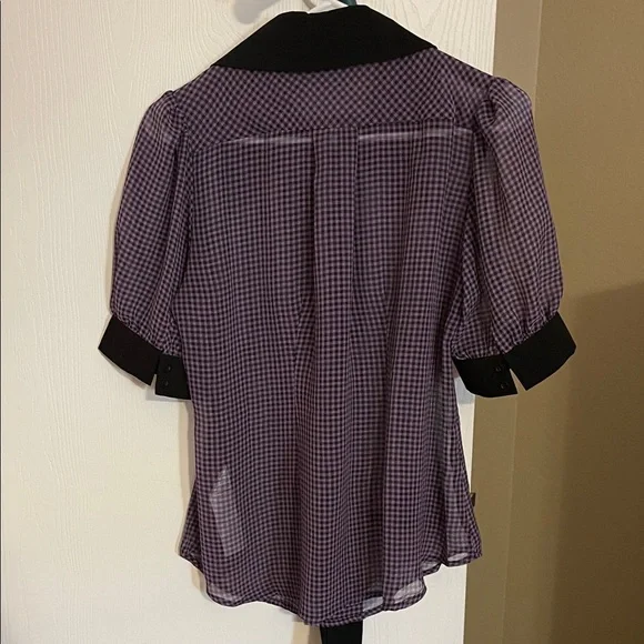 Voodoo Vixen Black and Purple Gingham Blouse - Picture 3 of 4